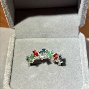 Natural Emerald, Sapphire & Zircons in 925 Sterling Silver Ring Size 7.25